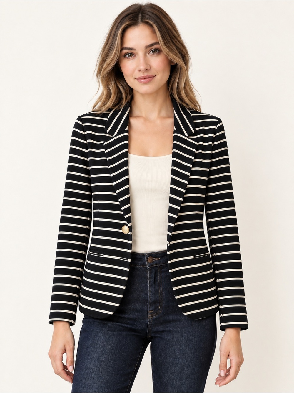 Juicy Couture Black Cream Striped Knit Blazer XS